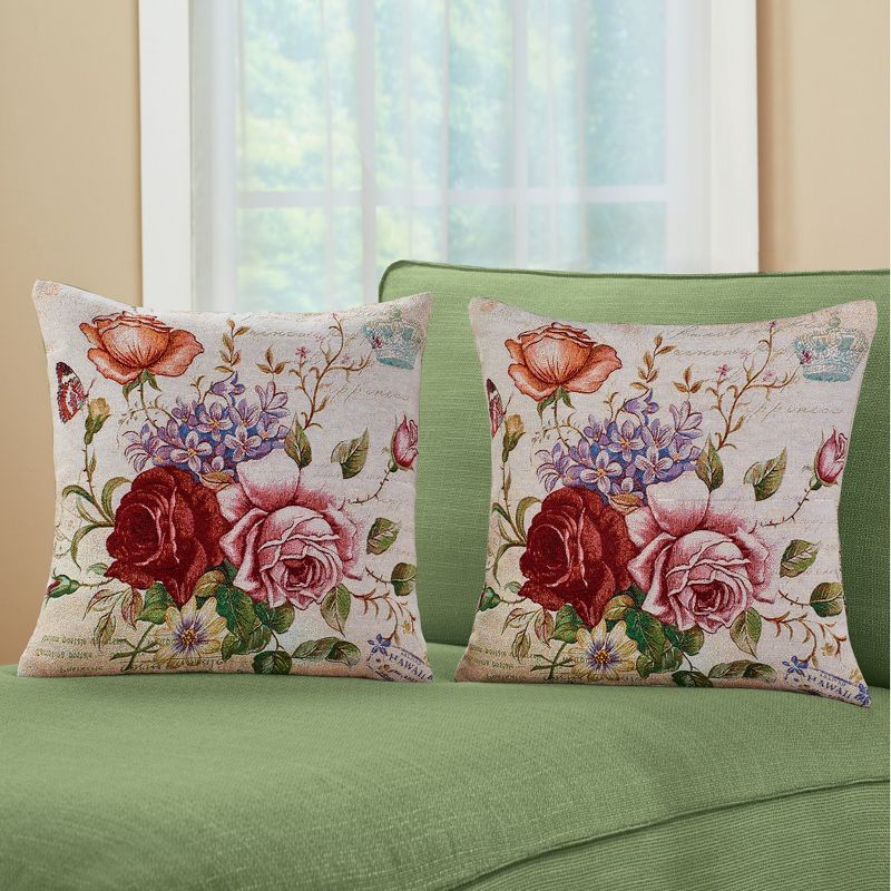 Collections Etc Colorful Blooming Roses Pillow Covers - Set of 2 17.5" x 17.5" x 0.25", 2 of 3