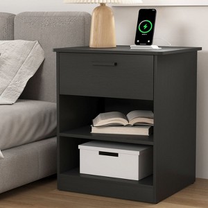 Resenkos Wood Nightstand With Charging Station, Bedside Table With Wood Drawers And Open Shelf, Night Stand With Storage For Bedroom, - 1 of 4