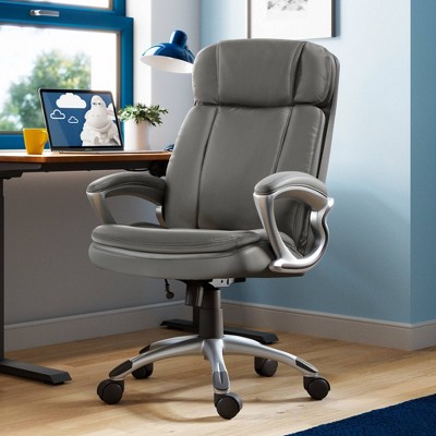 Gray High Back Leather Executive Swivel Office Chair