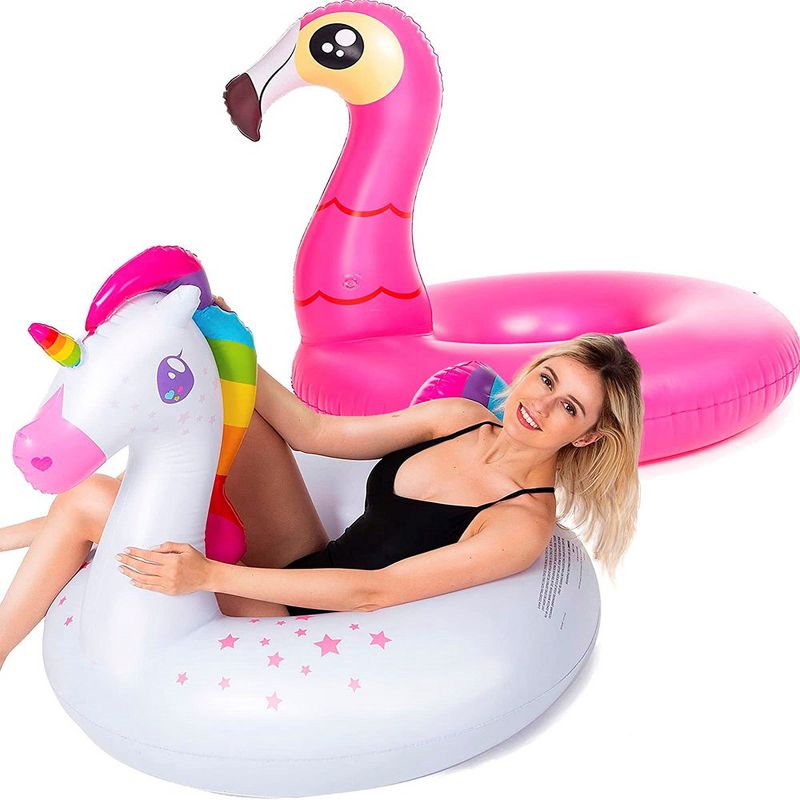 Syncfun 2pcs 39"  Inflatable Pool Float Flamingo and Unicorn Lake Beach Floaty Swim Rings Summer Pool Raft Lounger for Adults & Kids, 1 of 9