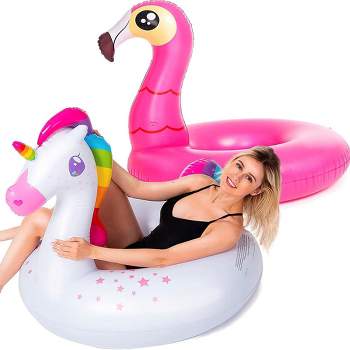 Syncfun 2pcs 39in Inflatable Pool Float Flamingo and Unicorn Lake Beach Floaty Swim Rings Summer Pool Raft Lounger for Adults & Kids