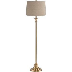 360 Lighting Dyna 58" Antique Brass and Taupe Linen Shade Floor Lamp - 1 of 4