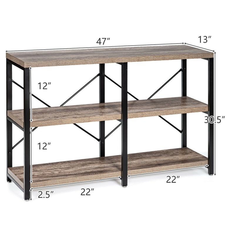 Costway 47'' Console Table 3 Tier Industrial Sofa Table Metal Frame, 2 of 11