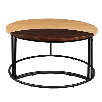 The Urban Port 35" 2pc Coffee Table with Black Iron Frame 2 Tone Mango Wood Top Walnut/Brown