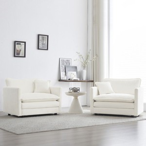 Modular Chenille Upholstered Accent Chair Set of 2,Living Room Comfy Side Chairs with Toss Pillow–The Pop Home - 1 of 4