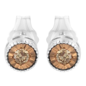Haus of Brilliance Silver 1/10 Cttw Champagne Diamond Miracle-Set Stud Earrings - 1 of 4