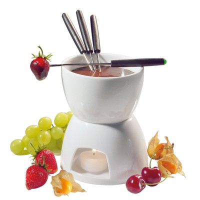 Cilio, Chocolate Fondue, White Porcelain Non-Electric Fondue Set