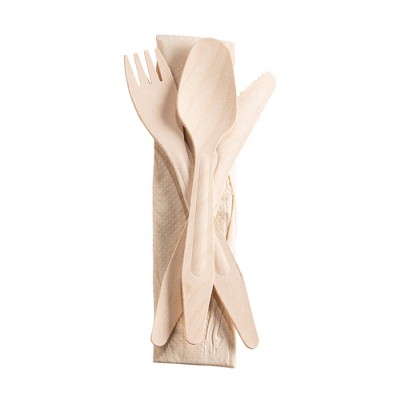 Smarty Had A Party Birch Wood Eco-Friendly Disposable Cutlery Set w/ Napkin -  200 Sets