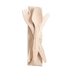 Smarty Had A Party Birch Wood Eco-Friendly Disposable Cutlery Set w/ Napkin -  200 Sets - 1 of 4