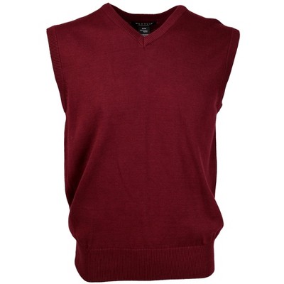 Men Maroon Check V Neck Sleeveless Sweater