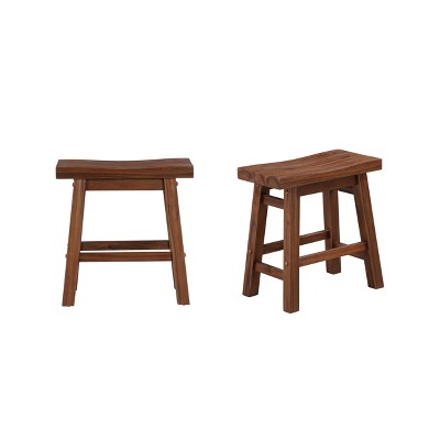 Set of 2 Rustic Chestnut Wire-Brushed Saddle Stools, 18" Height