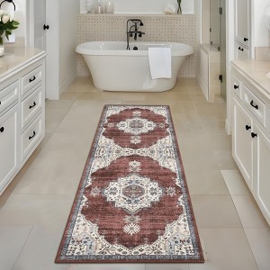 Vintage Oriental Distressed Rug Machine Washable Rug Non Slip Rug - 1 of 4
