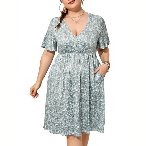 Plus Size Dress  Women'S V-Neck Printed Pocket Dress (Original Spu: Pby_0Vux) Uncompressed - 1 of 1