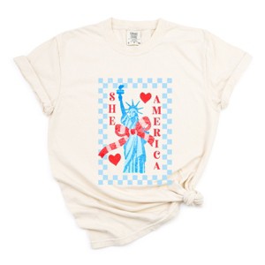 Simply Sage Market She Loves America Checkered Garment Dyed Tee - 1 of 4