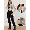 INSPIRE CHIC Women's Long Sleeve Stand Collar Crop Sheer Mesh Bomber Jacket - 2 of 4