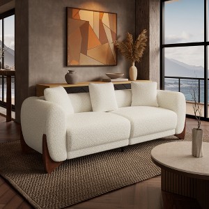Boucle Sofa, Modern Upholstered Cloud Couch Comfy Boucle with Wooden Leg & Pillow Sofas 3 Seater Couches for Living Room & Apartment-Morden Fort - 1 of 4