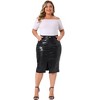 Agnes Orinda Women's Plus Size Faux Leather Front Slit High Waist Bodycon Party Midi Pencil Skirt with Pockets - 3 of 4
