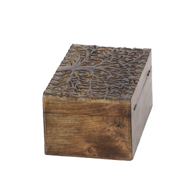 Rustic Hand-Carved Mango Wood Lidded Boxes Set of 3