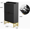 Modern Wave Shoe Cabinet with 2 Flip Drawers, Slim Fluted Entryway Organizer with Metal Frame - 2 of 4