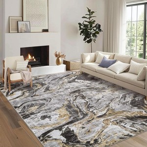 Acekool 5x7 Modern Abstract Area Rug, Machine Washable, Non-Slip, Faux Wool Soft Low Pile Carpet for Living Room, Bedroom, Blue - 1 of 4