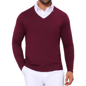 INSPIRE CHIC Men's Long Sleeve V-neck Solid Color Knitted Pullover Sweater - 1 of 4