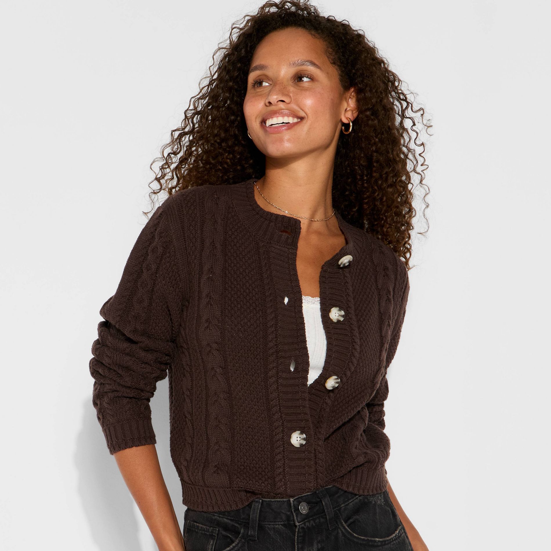 Women's Crewneck Heritage Cable Cardigan - Wild Fable™