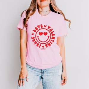 S.W.Smiley Peace Love Valentine Smiley - Women's Short Sleeve Graphic T-Shirt - 1 of 4