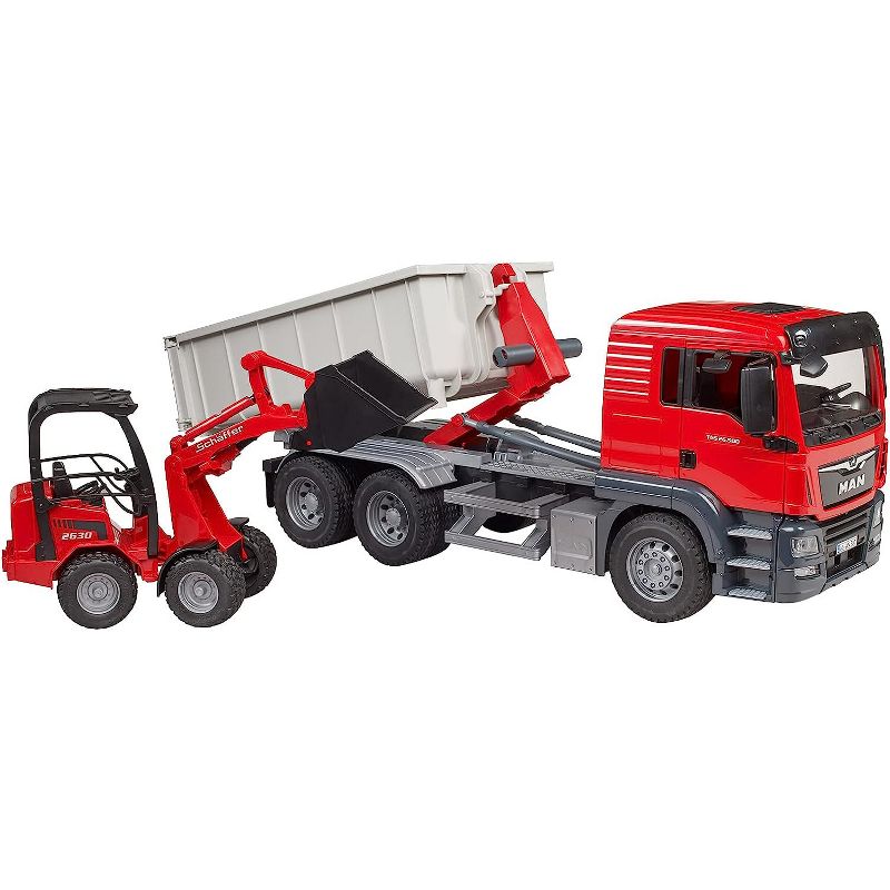 Bruder MAN TGS Truck with Roll-off Container and Schaeffer Loader, 4 of 7