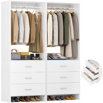 Aheaplus 24'' Freestanding Closet Organizer System with Hanging Rods and Drawers