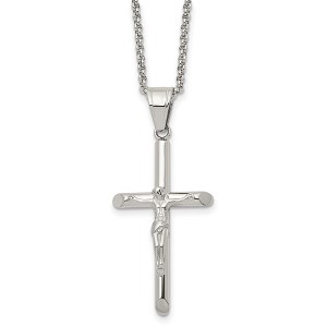 Black Bow Jewelry Stainless Steel Polished Crucifix Cross Necklace, 22 Inch - 1 of 4