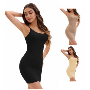 INSPIRE CHIC Women's 3 Packs Adjustable Spaghetti Strap Cami Full Slips Tummy Control Under Dress Nightwear - 1 of 4