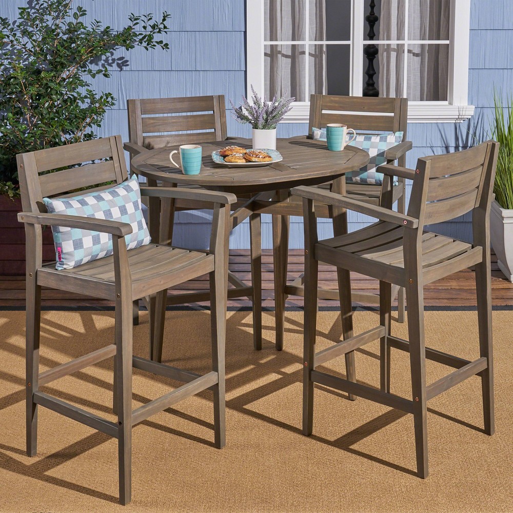 Stamford 5pc Acacia Wood Rustic Bar: Outdoor Entertainment with Barstools - Christopher Knight Home