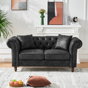66" Chesterfield 2 Seater Sofa,Classic Rolled Arm Loveseat with Stain Resistant Tech Fabric & Button Tufting for Living Room-Baofuwish - 1 of 4