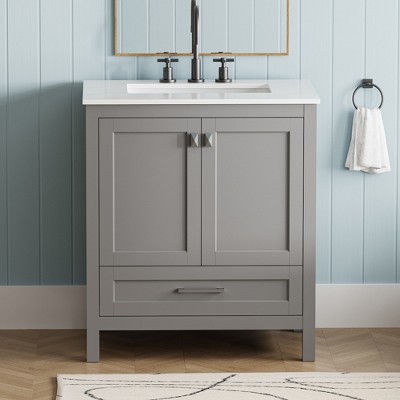 GlasFlength Bathroom Storage Cabinets, Freestanding, Open shelving Bathroom Vanity，Assembly Required, Gray, 29.8"*19.1"*34.75"