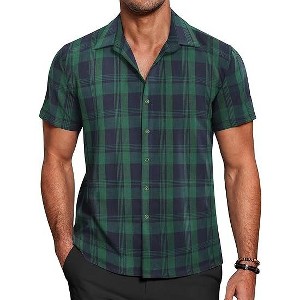 COOFANDY Mens Short Sleeve Button Down Shirt Plaid Button Up Shirts Casual 75% Cotton Work Shirts - 1 of 4