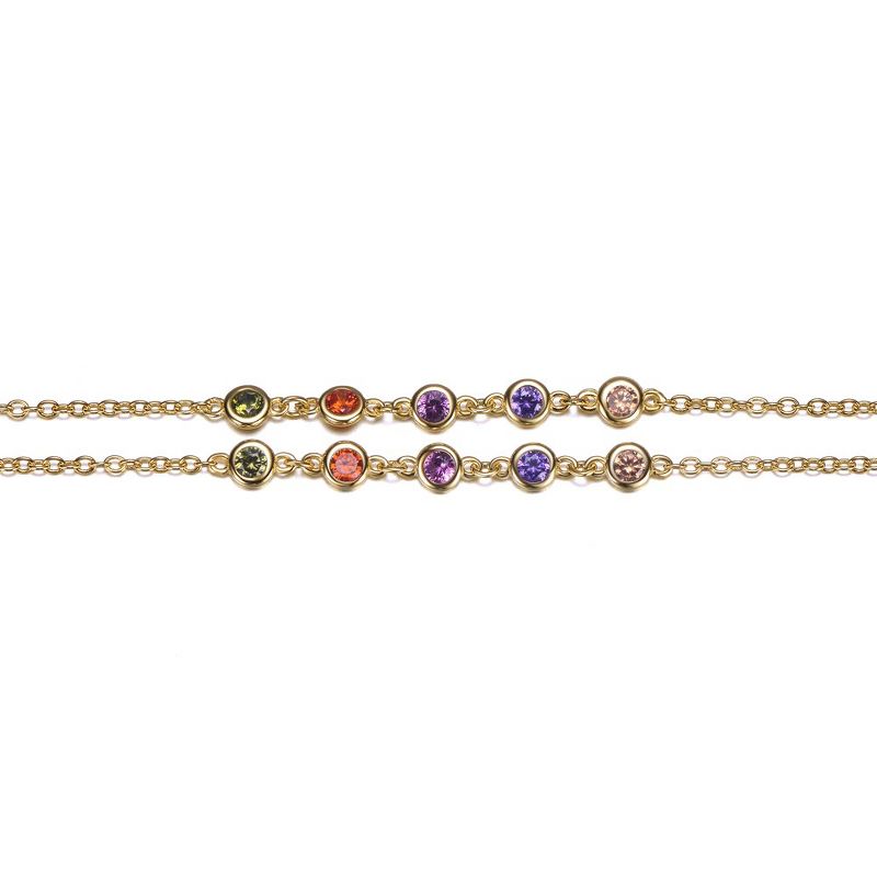 Guili Sterling Silver 14k Gold Plated Champagne, Amethyst, Ruby, Orange & Peridot Double Layer Rolo Chain Anklet, With an Adjustable Length., 2 of 3
