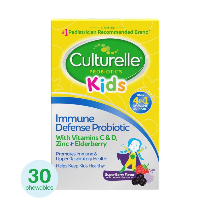 Culturelle Kids Daily Immune Defense Probiotic + Elderberry, Vitamin C and Zinc Chewable for Oral Health - 30ct, 1 of 9