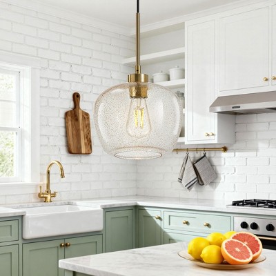 GTCLIGHTING Modern Gold Pendant Light Chandelier,9.75" Round Ceiling Pendant with Adjustable Chain for Dining Room Kitchen Island