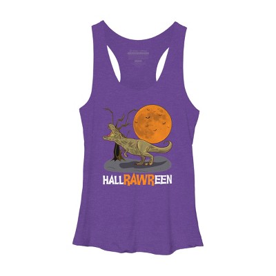 Women's Design By Humans Halloween T Rex Hallrawreen Dinosaur Jurassic By RainforestRoom Racerback Tank Top