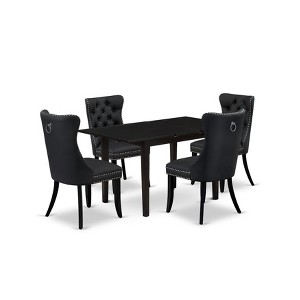 East West Furniture, 5 Piece Dining Table Set Consists of a Rectangle Wooden Table with Butterfly Leaf and 4 Parson Chairs, Black - 1 of 4