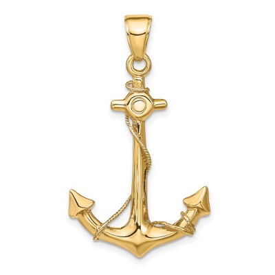 Black Bow Jewelry 14k Yellow Gold Large Anchor with Rope Pendant