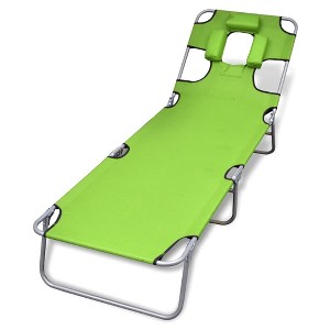 vidaXL Folding Sun Lounger with Head Cushion Powder-coated Steel Green - 1 of 4