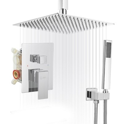 Single-Handle 2-Spray Square High Pressure Shower Faucet with 16" Ceiling Shower Head