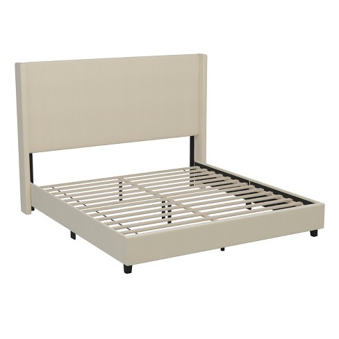 Merrick Lane Modern King Size Platform Bed Frame With Padded Faux Linen ...