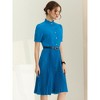 Allegra K Women's Elegant Short Sleeve Ruffle Stand Neck Belted Waist Pleated A Line Midi Dress - 3 of 4