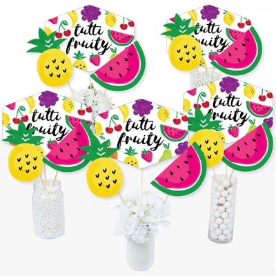 Big Dot of Happiness Tutti Fruity - Frutti Summer Baby Shower or Birthday Party Centerpiece Sticks - Table Toppers - Set of 15