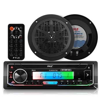 Pyle 300 Watt Bluetooth Marine Grade Stereo Receiver and Subwoofer Speaker Kit with AM FM Tuner, AUX Port, USB and SD Card Readers, and Remote Control