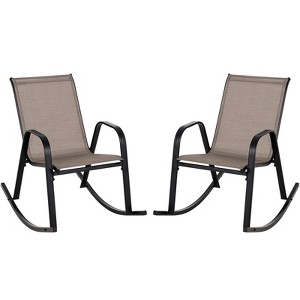 Costway 2/4 PCS Patio Rocking Chair Heavy-Duty Metal Rocker Outdoor Anti-Slip Brown - 1 of 4