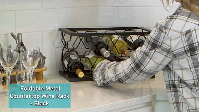 Sunnydaze Indoor Metal Collapsible Tabletop Wine Rack for the Kitchen or Bar - Black, 2 of 9, play video