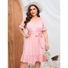 WhizMax Women's Casual Plus Size Square Neck Dress Short Sleeve Dress High Waist Ruffle Summer Midi Dress with Belt - 2 of 4